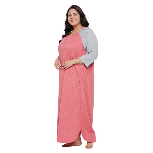 Gypsie Blu Women Red and Gray Nightgown Long Sleeve Jersey and Polycotton Maxi - Picture 5 of 7